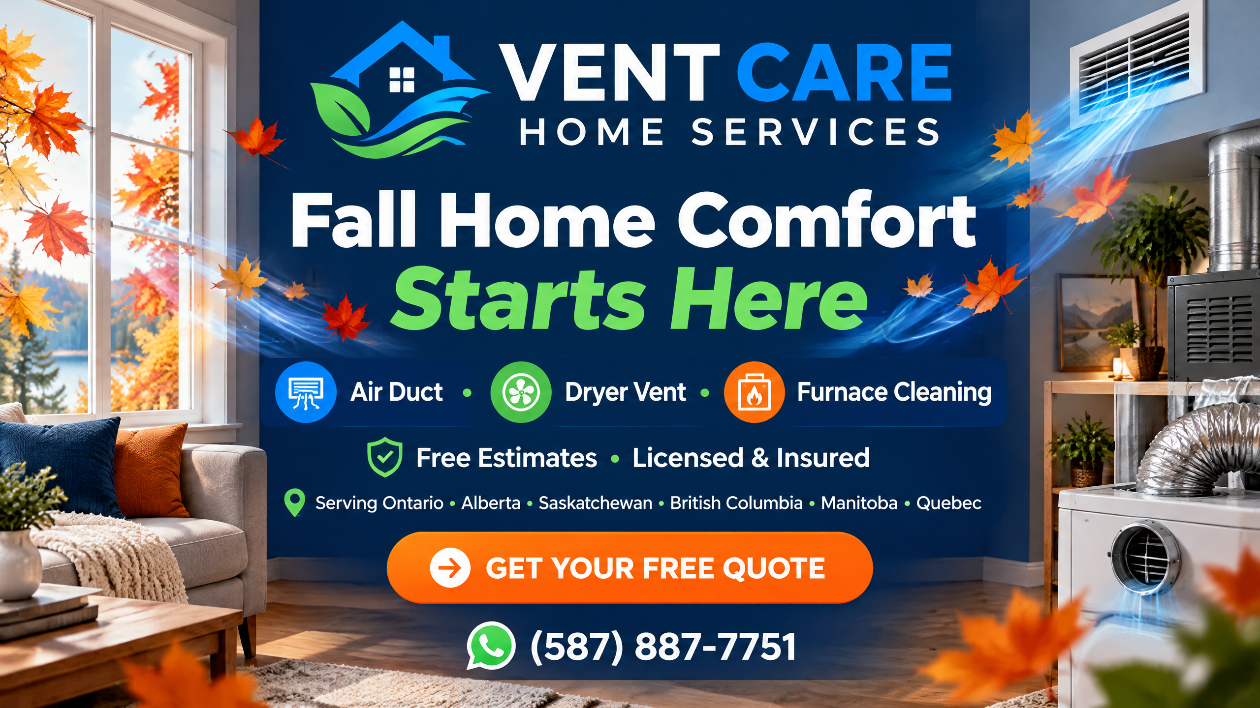 Vent Care Home Services — Breathe Cleaner. Live Healthier. Free estimates, licensed and insured, serving Ontario and Alberta.